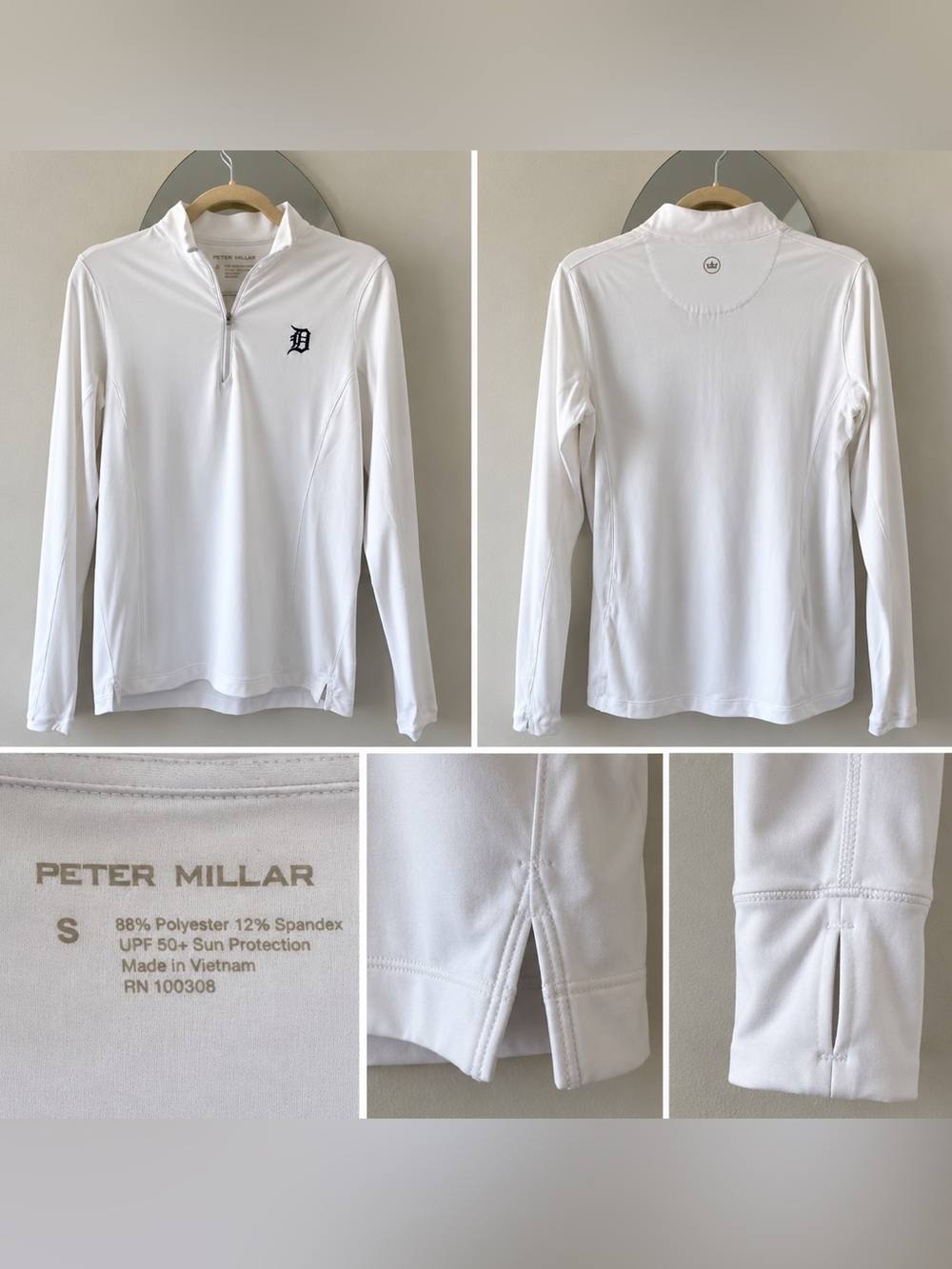 Peter Millar x Detroit Tigers White Women’s Long-Sleeve Quarter-Zip Performance